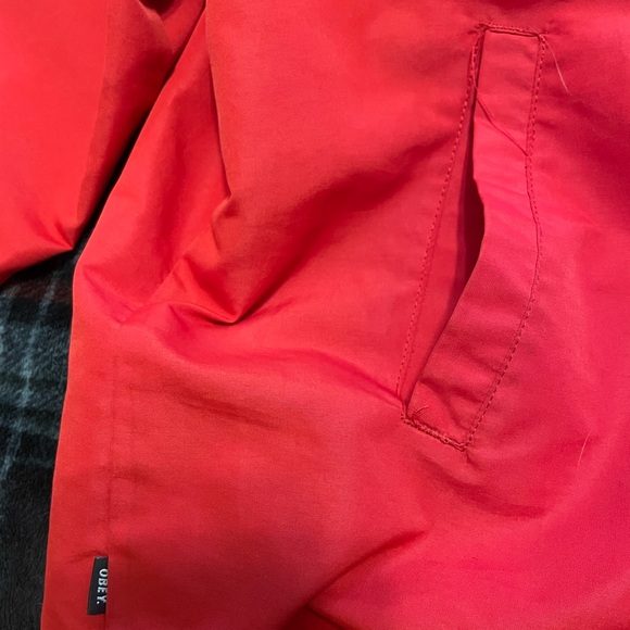 Red Obey Jacket w/ a foldable hoodie attached. - Picture 5 of 7